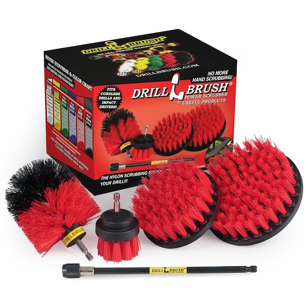 Drill Brush Power Scrubber By Useful Products 7 in W 5 in L Brush, Red R-S-542O-7X-QC-DB - main